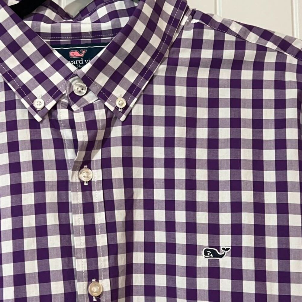 Vineyard Vines Slim Fit Whale Shirt XL NWT Purple White Gingham Check Cotton
